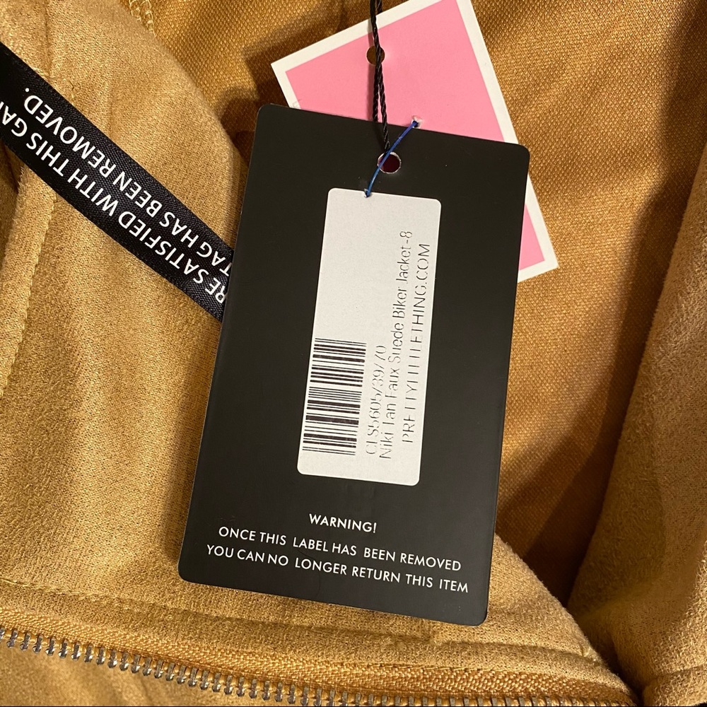 NWT PRETTYLITTLETHINGS CAMEL FAUX LEATHER SUEDE BIKER JACKET Sz XS - Picture 13 of 14
